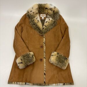 Talbots Y2k Faux Fur Mob Wife Tan Snow Leopard Yellowstone Coat Jacket VTG L